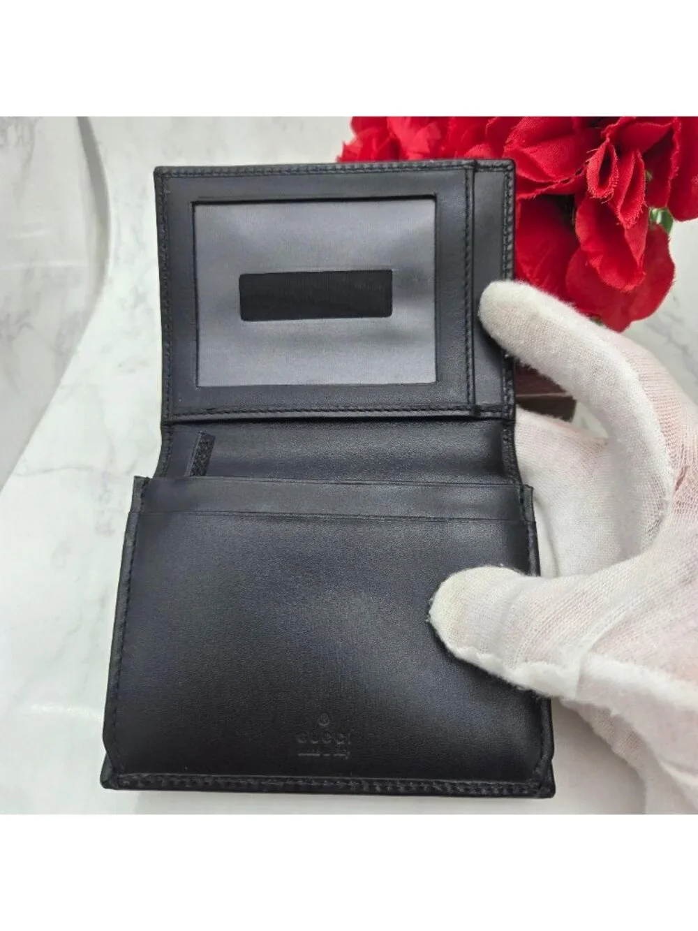 Gucci Card Case Coin Purse Leather Black